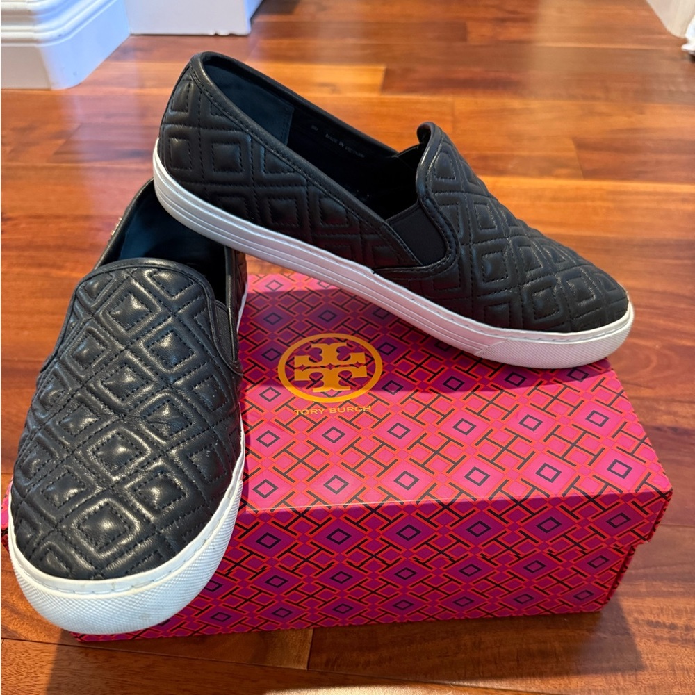 Tory Burch Black Quilted Slip-On Sneakers